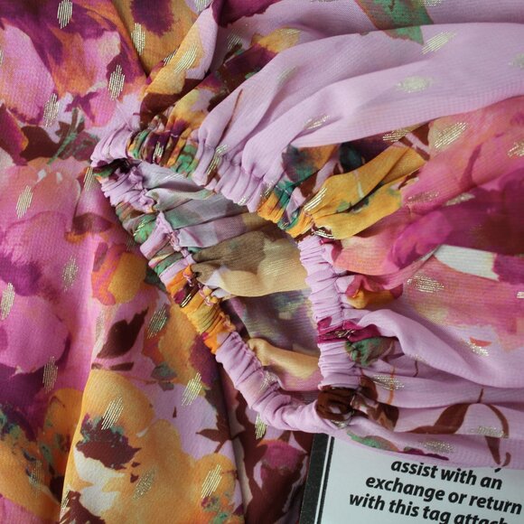 MSK Petite PM Smocked Sheer Lined Floral Balloon Sleeve Surplice top blouse New - Picture 8 of 12